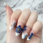 Handmade Blue White 3D Petal French Press-On Nails