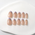 Lilac French Tip Press-On Nails with Gold Lines