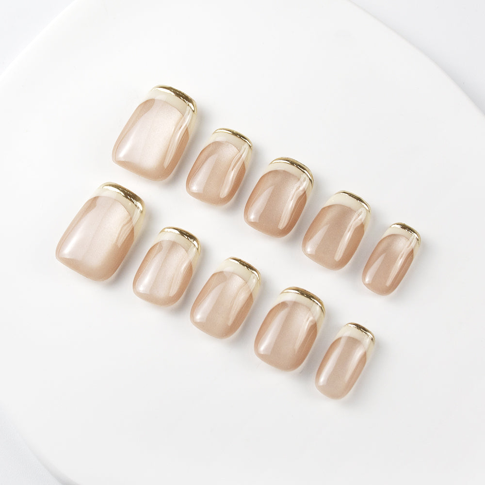 Gold Edge Square French Press-On Nails