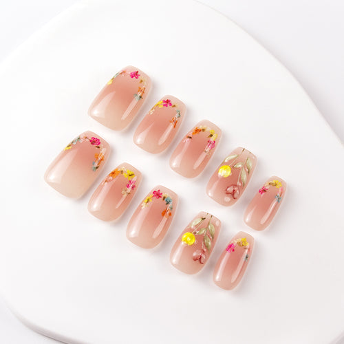 Clear Pink Garden Floral Press-On Nails