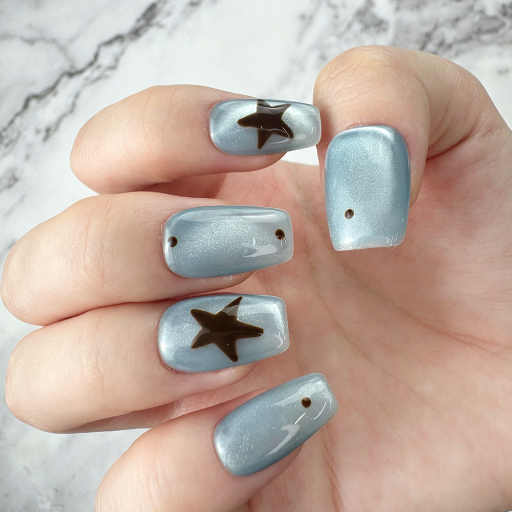 Blue Silver Star Press-On Nails