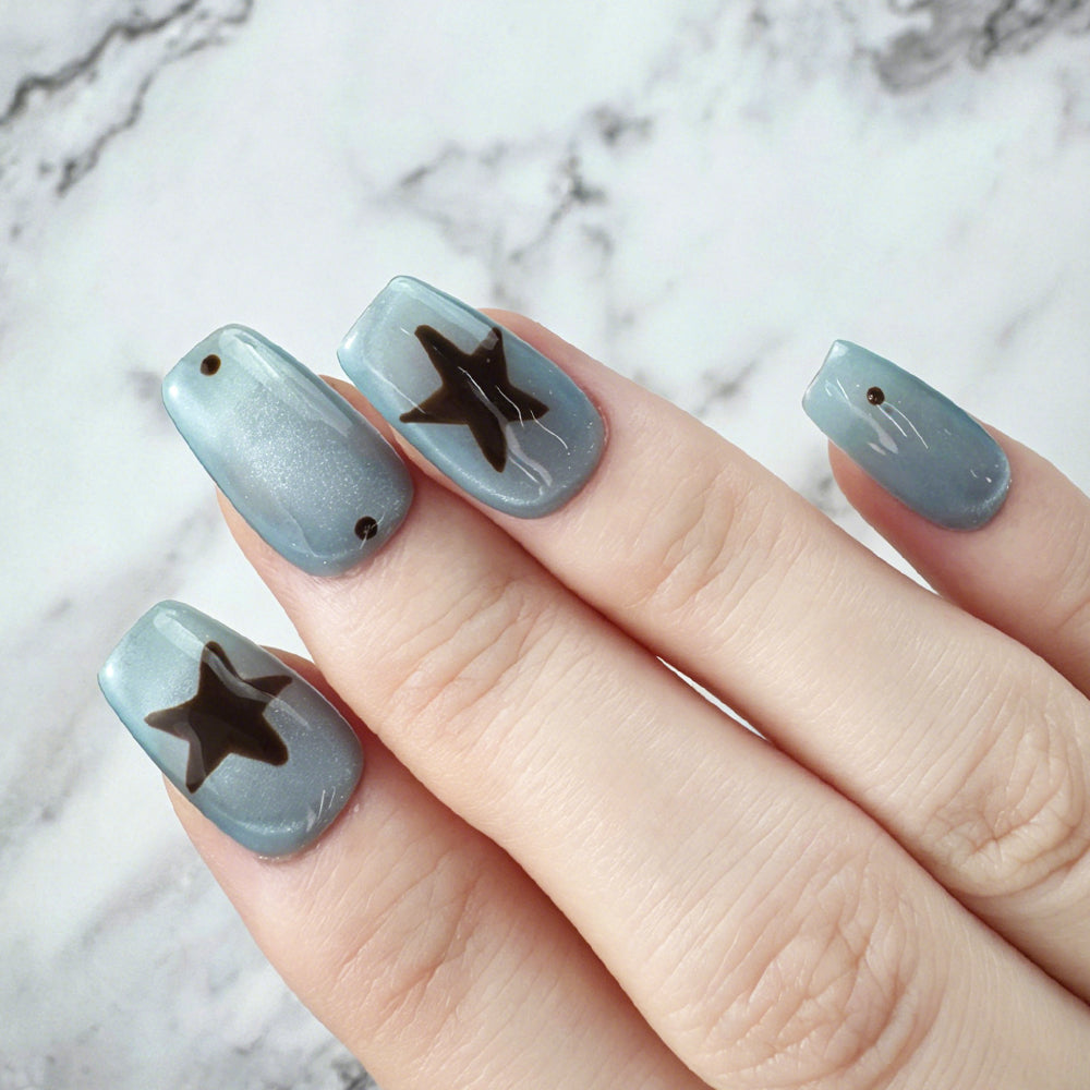 Blue Silver Star Press-On Nails