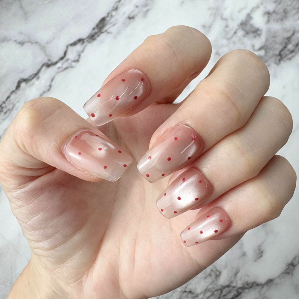 Sheer Red Polka Dot Press-On Nails