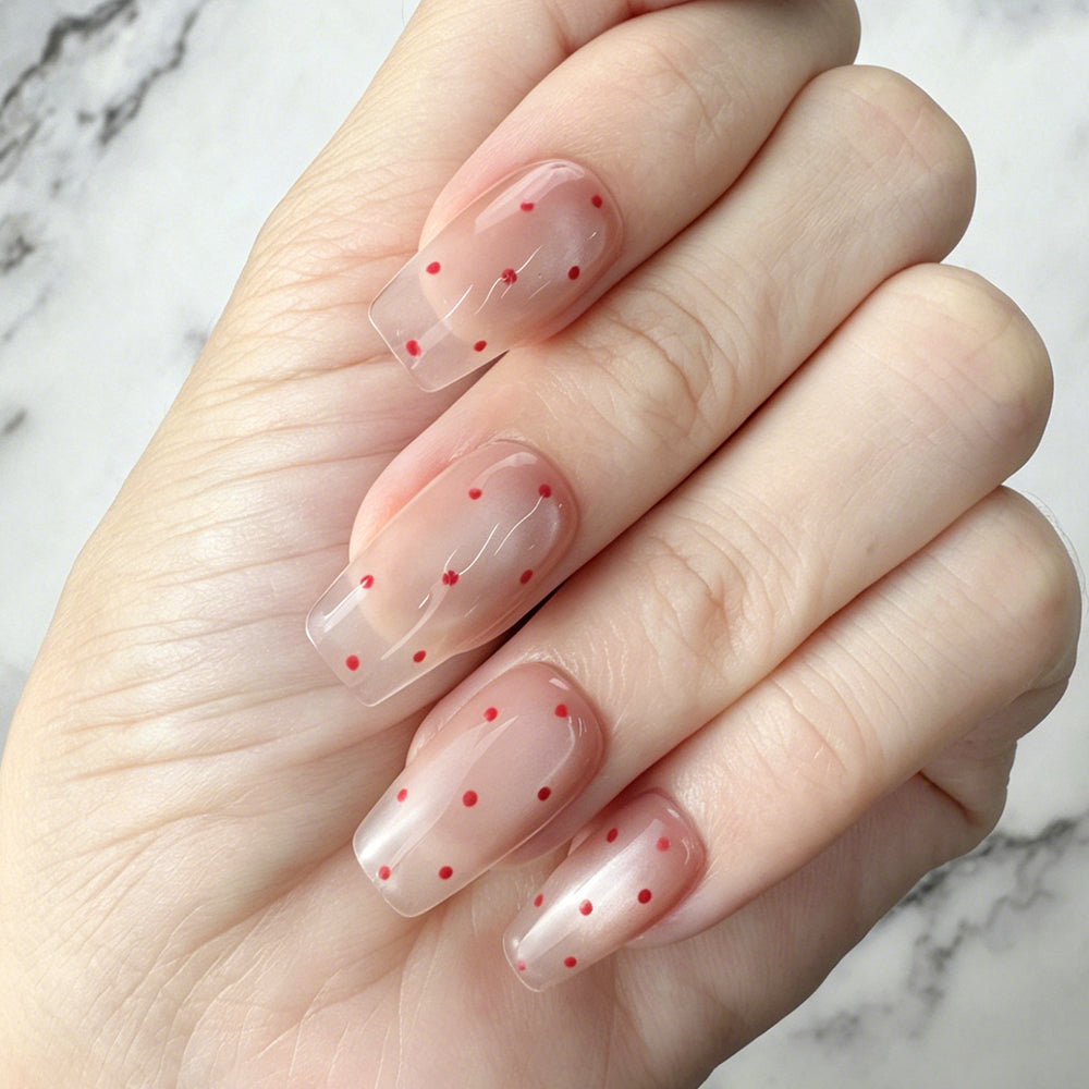 Sheer Red Polka Dot Press-On Nails