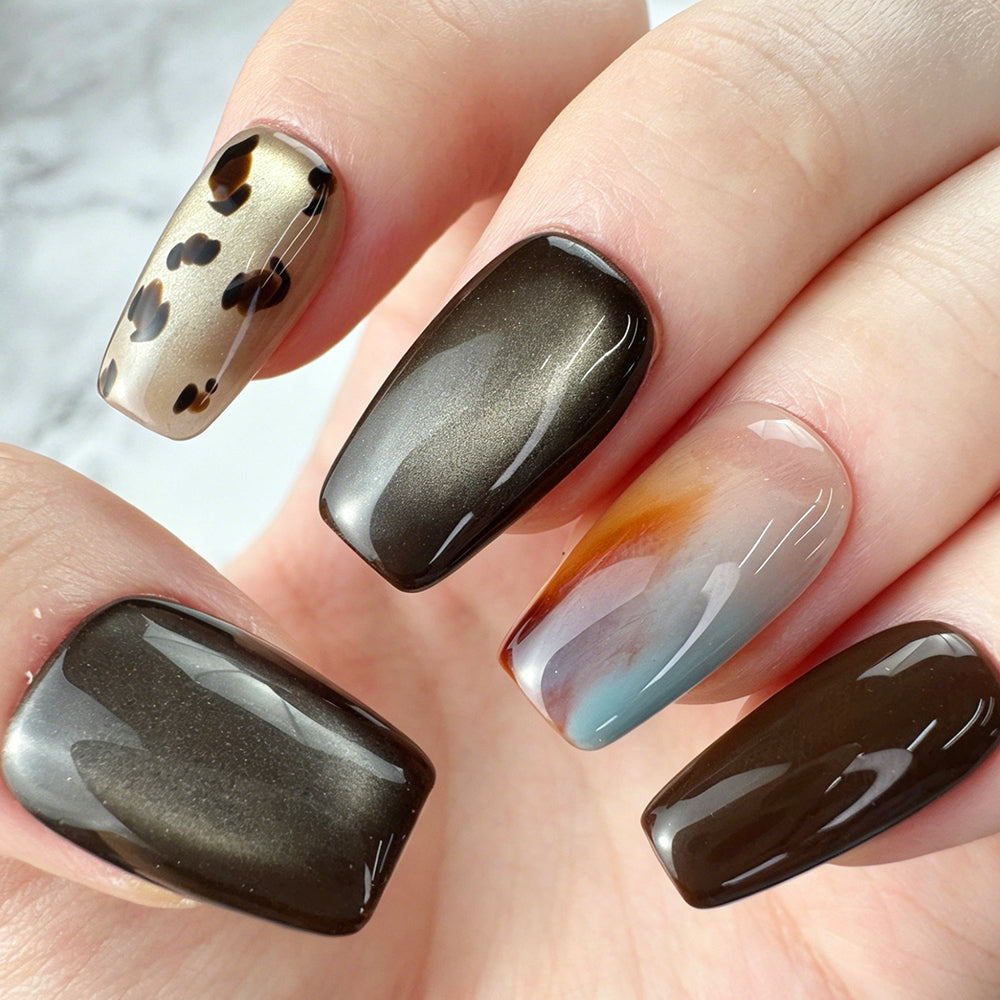 Brown Leopard Mix Square Press-On Nails