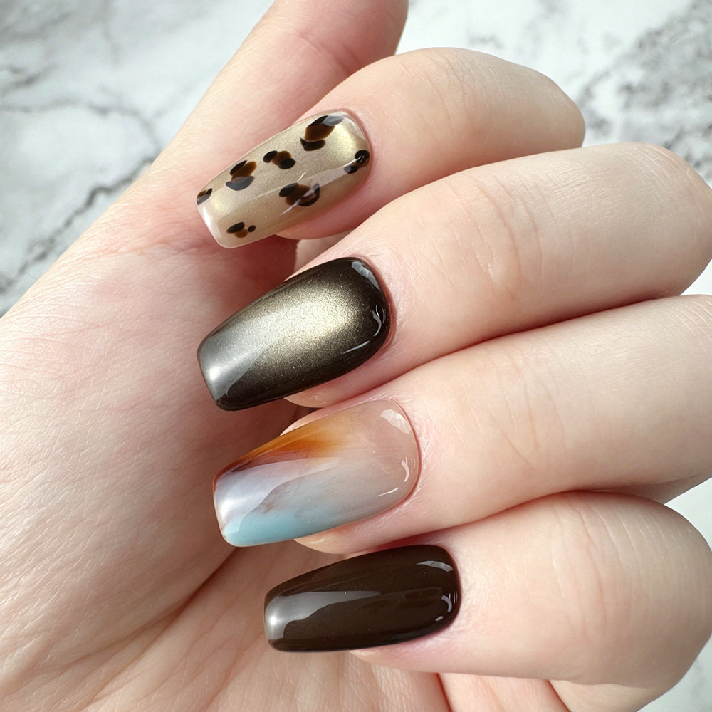 Brown Leopard Mix Square Press-On Nails