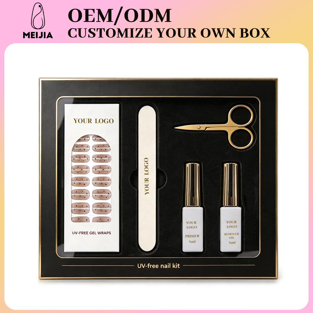 Black Gold Lid and Base Nail Sticker Kit Box | OEM/ODM Custom Nail Wrap Set