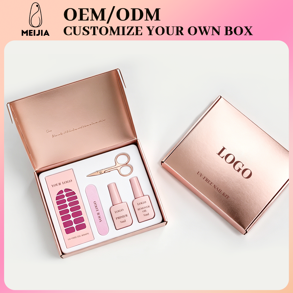 Rose Gold Mailer Box Nail Sticker Kit | OEM/ODM Custom Nail Wrap Set