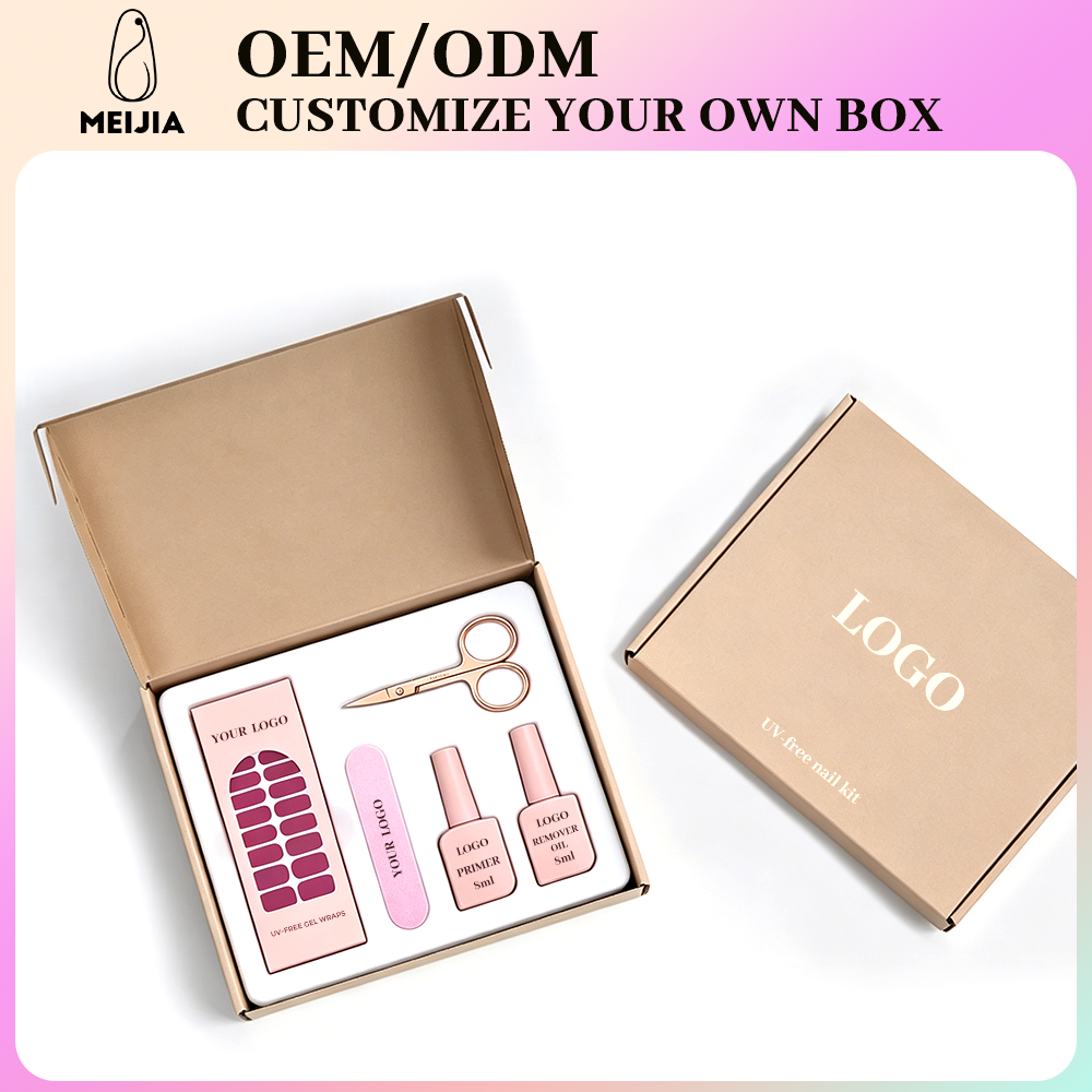 Champagne Gold Mailer Box Nail Sticker Kit | OEM/ODM Custom Nail Wrap Set