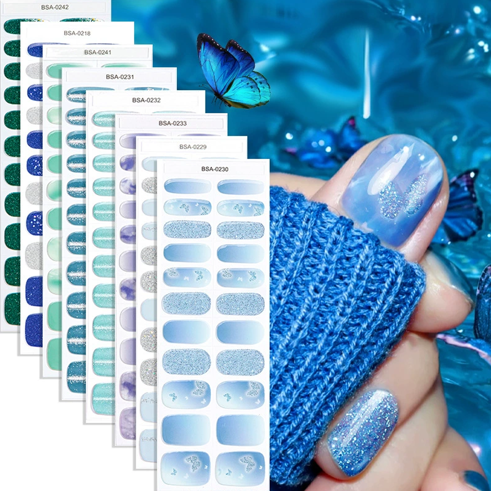 Aqua Blue Shimmer Nail Wrap Single Pack | OEM/ODM Wholesale Nail Stickers